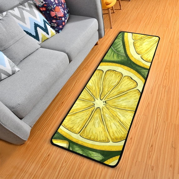 Lemon and Leaves 72×24 inch Runner Rug Non-Slip Pads Ares Rugs Washable for Bedroom Bathroom Living Room