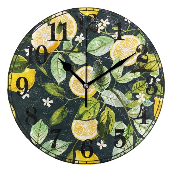 Lemon and Leaves Floral Silent Wall Clock 10" Non-Ticking Battery Clock