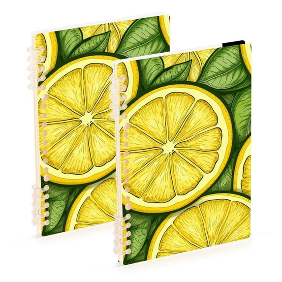 Lemon and Leaves Ring Binder Notebook Journey Note Diary College Ruled Spiral Notebook Study Loose Leaf Paper A5 60 Pages