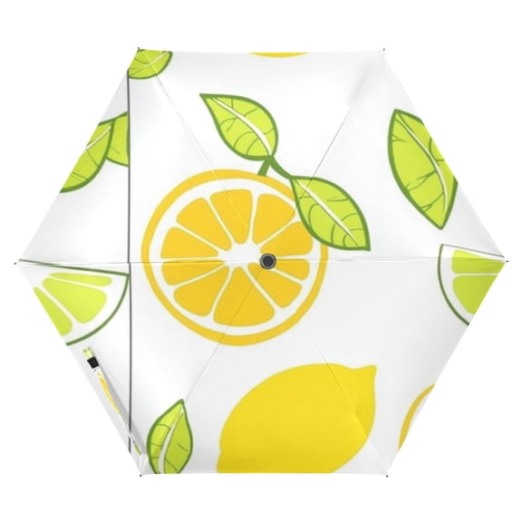 Lemon and Lime Pattern Folding Umbrella UV50+ Waterproof Sun Protection Auto Open Close Compact Fiberglass Frame