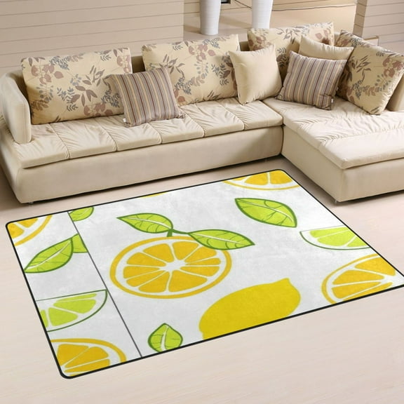 Lemon and Lime Pattern Soft Polyester Area Rug 31''x20'', Non Slip, Memory Foam, Water Absorbent