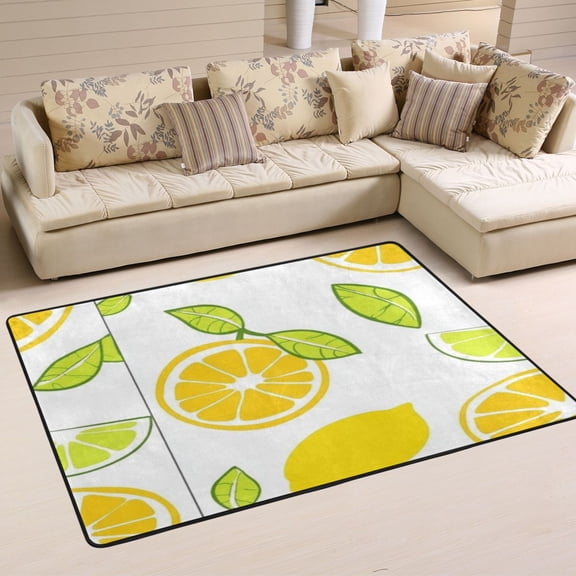 Lemon and Lime Pattern Soft Polyester Area Rug 36''x24'', Non Slip, Memory Foam, Water Absorbent