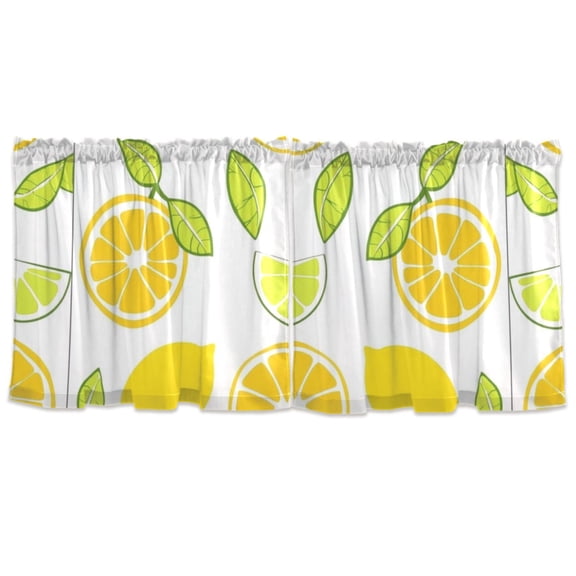 Lemon and Lime Pattern Tier Curtains for Kitchen 57x24 Inch Semi Sheer Light Filtering Half Window Curtains 2 Panels