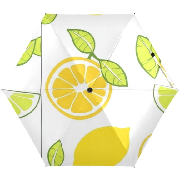 Lemon and Lime Pattern Umbrellas for Sun Auto Open Close UV50+ Waterproof 5-Fold Compact Fiberglass Frame