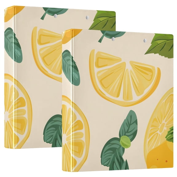 Lemon and Mint Leaves 3 Ring Binders 1.5 inch Hardcover File Folders with Interior Pockets A4 Size Organizer for School Office Hospital