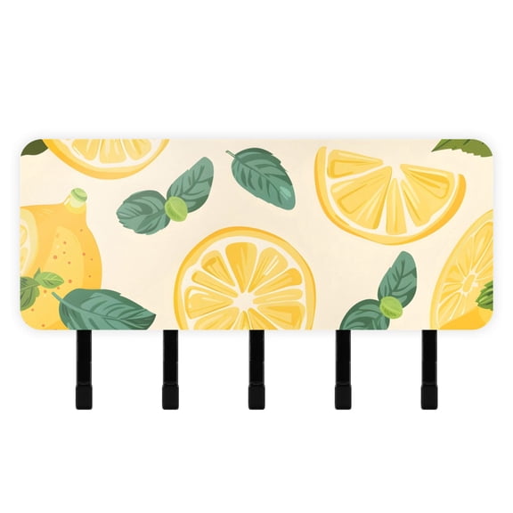 Lemon and Mint Leaves Key Holder for Wall Mail Holder Organizer with 5 Key Hooks Wall Mount Key Rack with Shelf