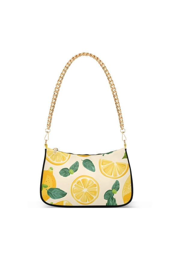 Lemon and Mint Leaves Women Handbags Shoulder Bag Cross Body Bag with Crossbody Strap Hobo Bags Chain Strap