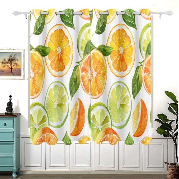 Lemon and Orange Blackout Curtain Panels 63x55in Drapes Privacy Assured for Living room Bedroom Bathroom 2 panels set