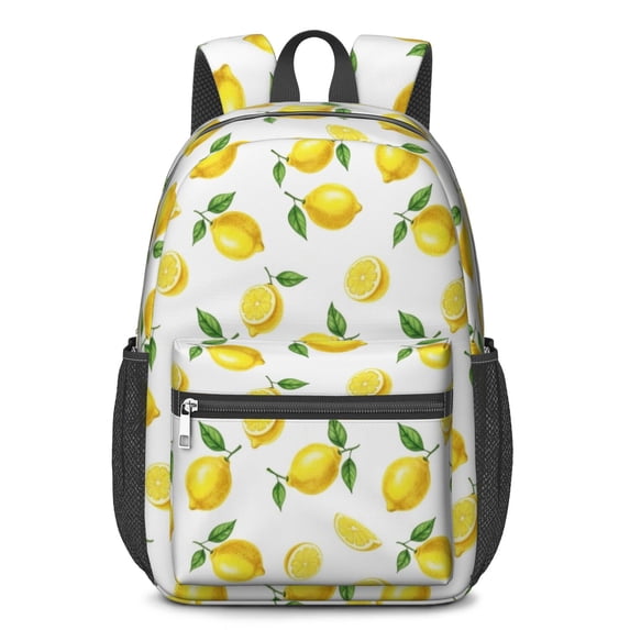 Lemon and Slice White Pattern 17" School Backpacks for Teens,Waterproof Oxford Fabric,S-Shape Padded Straps for School,Travel,Hiking,Camping