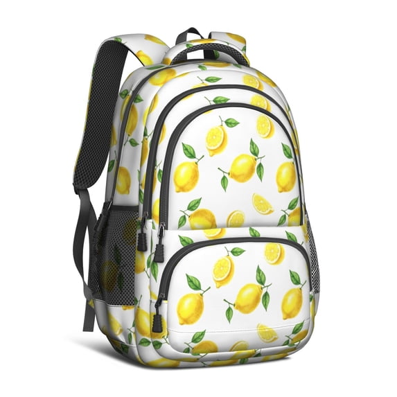 Lemon and Slice White Pattern Backpack for School, Cute School Bag with Adjustable Shoulder Straps and Padded Back, 16.9"x12.6"x5.9"