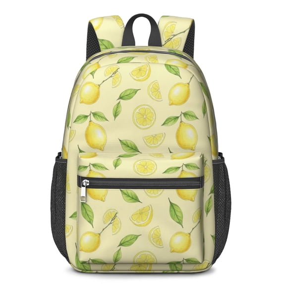 Lemon and Slice Yellow Pattern 17" School Backpacks for Teens,Waterproof Oxford Fabric,S-Shape Padded Straps for School,Travel,Hiking,Camping