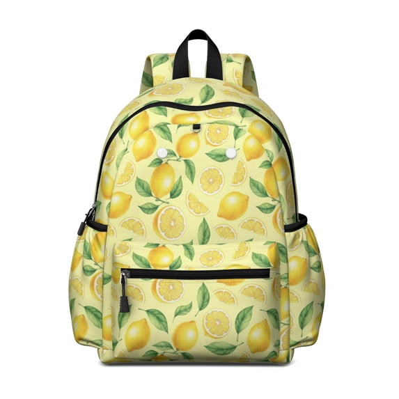 Lemon and Slice Yellow Pattern Backpack for School, Cute School Bag with Adjustable Shoulder Straps and Padded Back, 13.4"x11"x4.7"