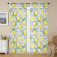 Lemon and Tile Blue Pattern Sheer Curtains, Voile Drapes with Dual Rod ...
