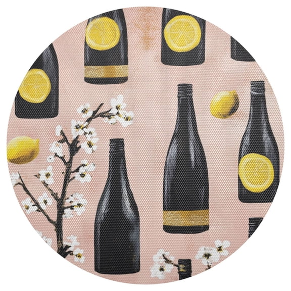 Lemon and Wine 15.4in Diameter PVC Plate Mat, Heat-Resistant and Cuttable, Kitchen Decor
