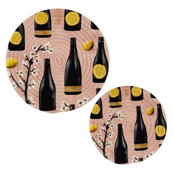Lemon and Wine Trivets Potholders Cotton Braided Potholders Heat-Resistant Pads 7.09'' and 9.45''