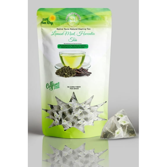 Lemon mint Hwentia Tea - 50 Pyramid Corn Fiber Teabags- 100% Sun Dry Cut and Sift Tea Leaves in Pyramid Teabags- 100% Natural Taste and Organic