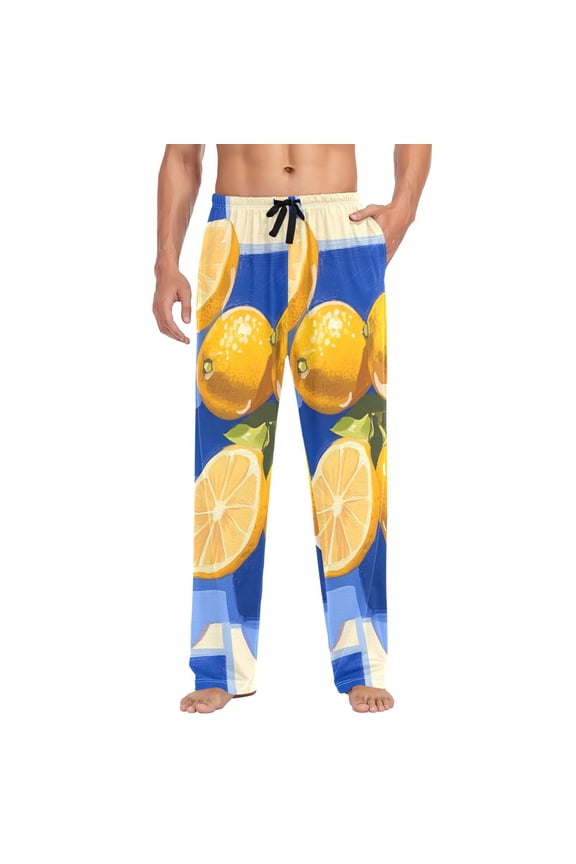 Lemon on Checkered Mens Cotton Pajama Pant Sleep and Lounge Bottons with Pockets