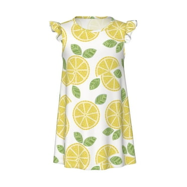 Lemon slices Girls Nightgowns, Pajamas for Girls, Soft Flutter Short Sleeves Nightdress Sleepwear