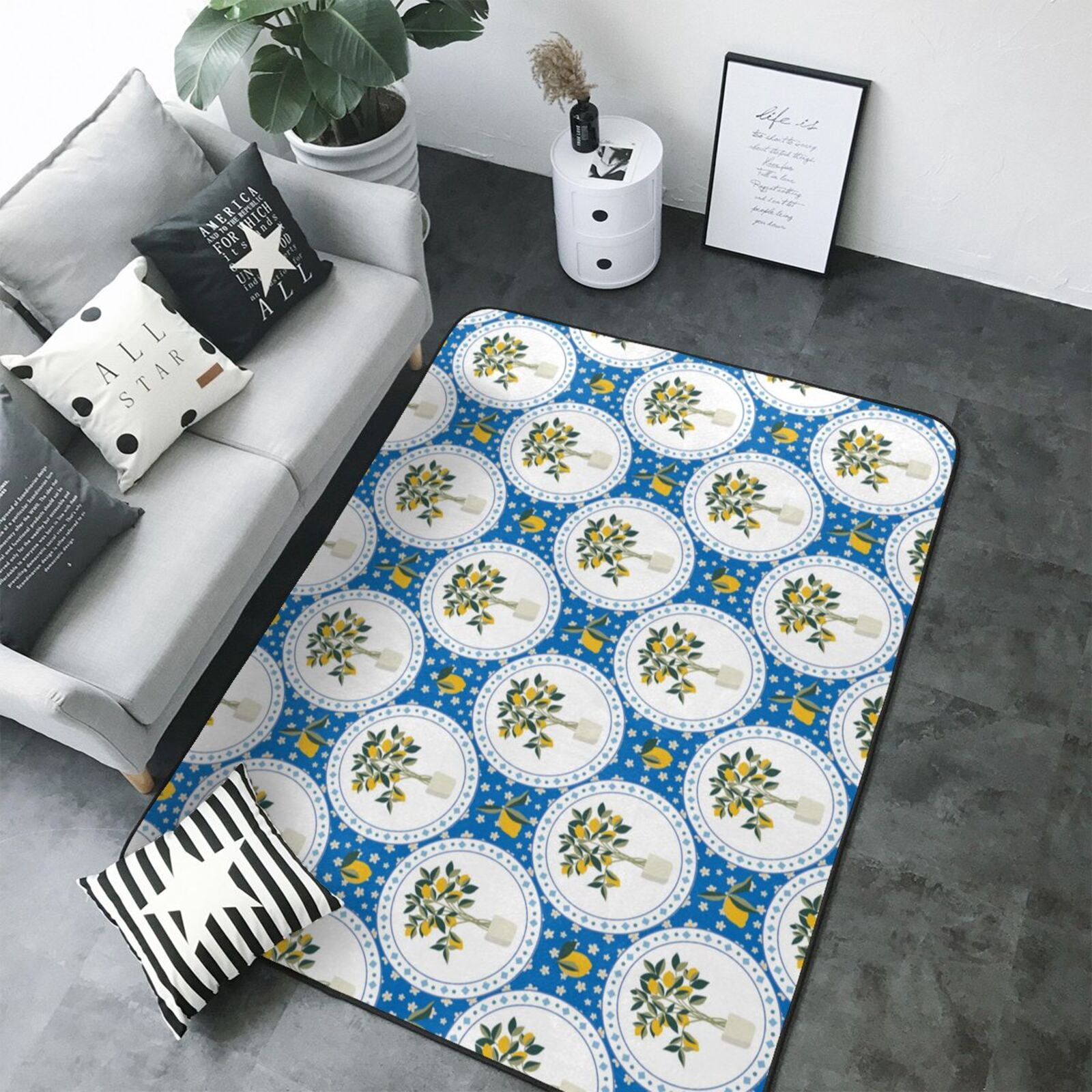 Lemon tree lemons blue Italian style Area Rugs for Living Room Bedroom ...