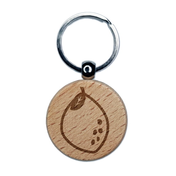 Lemon with Leaf Citrus Doodle Round Keychain Charm Tag - Engraved Wood