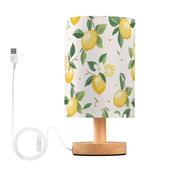 Lemon with Leaves Flowers Bedside Table Lamp LED Warm Lights with USB Charging Port Retro Cylinder Desk Lamps