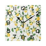 Lemon with Leaves Flowers Wall Clock Square Silent Non-Ticking Battery Operated Retro 7.78" Clock Home Kitchen Office Decoration