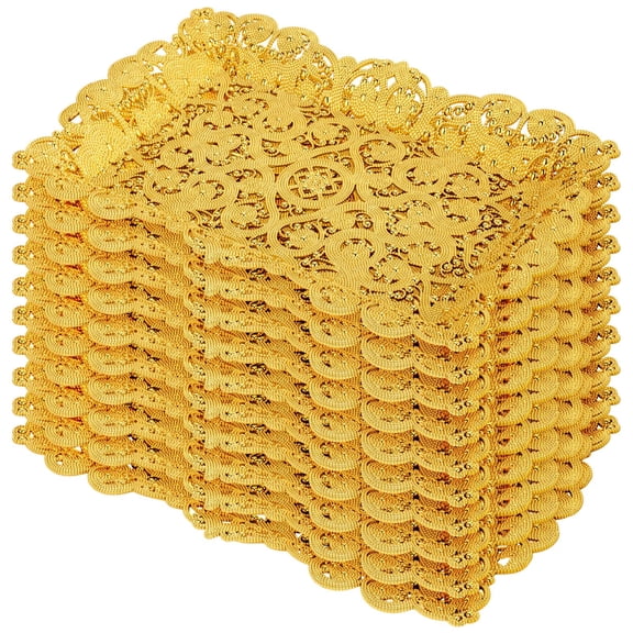 LemonRoad 10 Pcs Gold Plastic Serving Trays 16.1"x11" Decorative Hollow Lace Rectangle Platters Reusable Tea/Coffee/Dessert/Fruit Trays for New Year Holiday Wedding Birthday Party Table Decor Y101