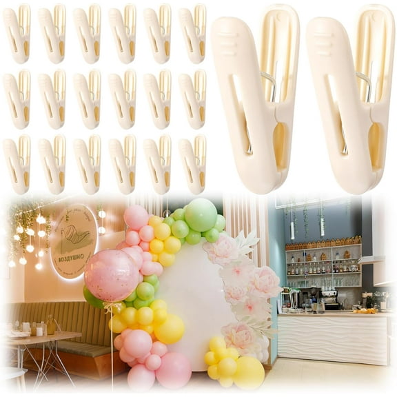 LemonRoad 20 Pack Balloon Arch Clips Plastic Spring Clamps 2.4 Inch Heavy Duty Clip for Balloon Arch Kit Birthday Decoration Crafts Backdrop Woodworking Photography Studios (Milky White)