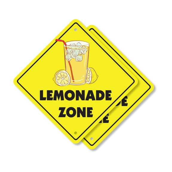 Lemonade (2 Pack) Plastic Crossing Sign - 10 Inch X 10 Inch Xing Sign Gift Drink Refreshing Summer Cold Sweet Beverage Stand Fun Picnic Party Festival