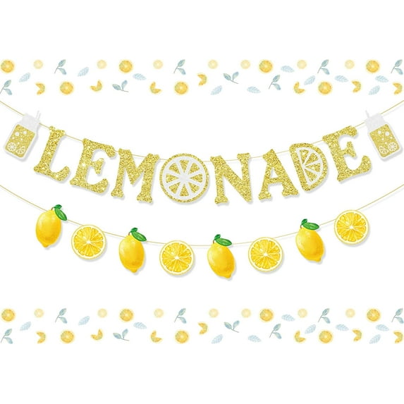 Cheereveal Lemonade Glitter Party Banner, Paper, Yellow