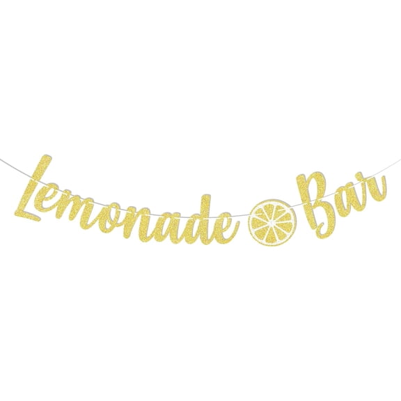 Lemonade Bar Banner - Lemonade Stand Decor, Lemon Theme Baby Shower Birthday Bridal Shower Party Supplies Gold Glitter