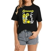 TMANI Lemonade Crew Lemonade Squad Lemon Lover Women's Short Sleeve Graphic Tops - Trendy Tees for Summer