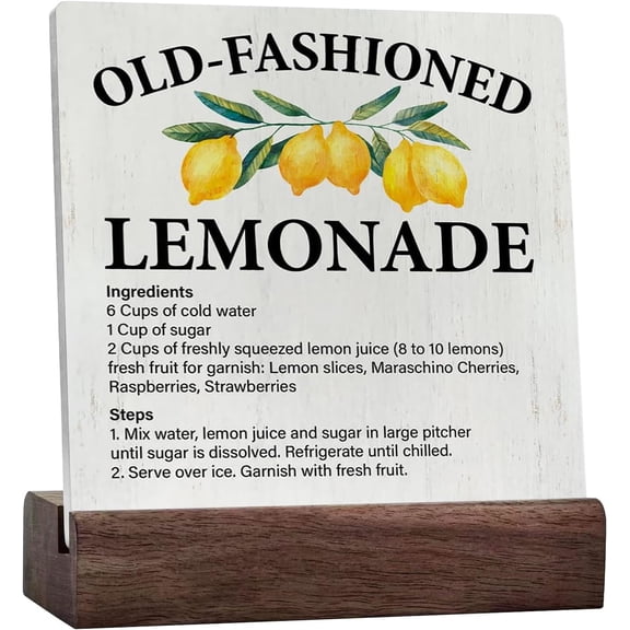Lemonade Farmhouse Sign Decor Summer Lemon Themed Ceramic Table Sign Decoration For Home Kitchen Desk Shelf Square Wood Block