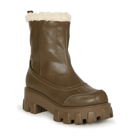 Lemonade Faux Fur Lined Round Toe Lugged Bootie 2352