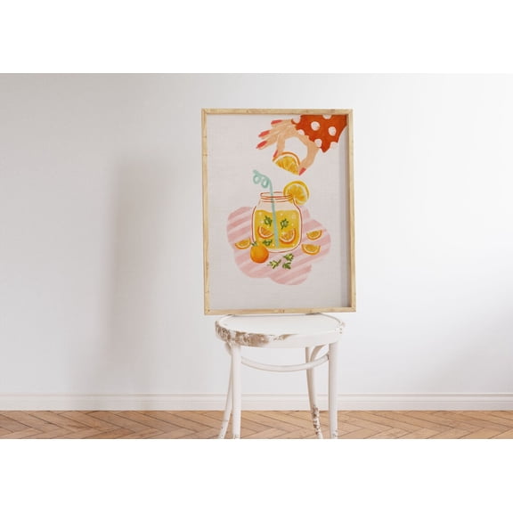Lemonade Illustration Colorful Kitchen Wall Decoration, Stretched Canvas 16x20in
