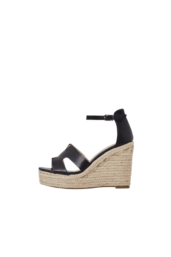 Kayson Black H Vamp Ankle Strap Platform Wedge Espadrille Sandals