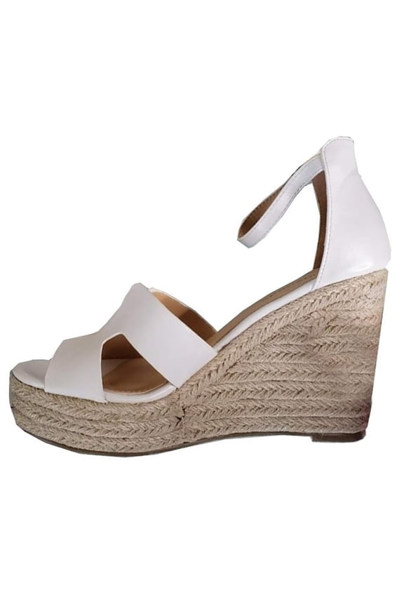 Lemonade Kayson Double Vamp H Wedge White Platform Espadrille Casual Sandals