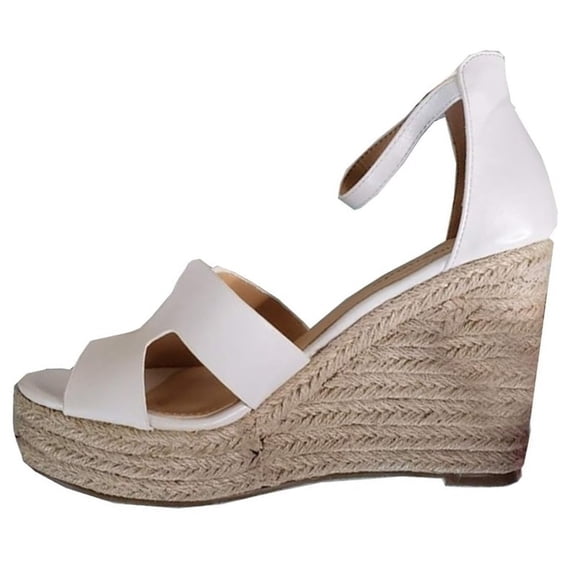 Lemonade Kayson Double Vamp H Wedge White Platform Espadrille Casual Sandals