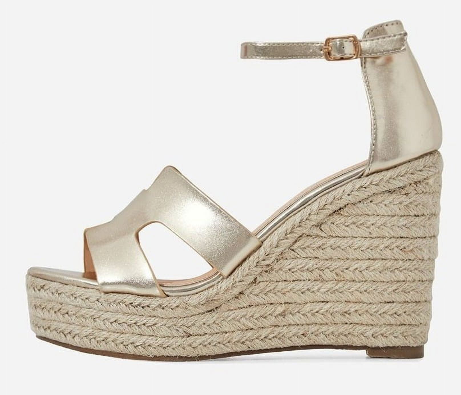 Lemonade Kayson Gold Unique H Vamp Platform Wedge Espadrille Ankle