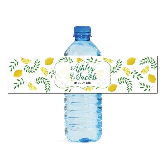 Lemonade & Laurel Leaves Wedding Water Bottle labels Engagement Party Birthday