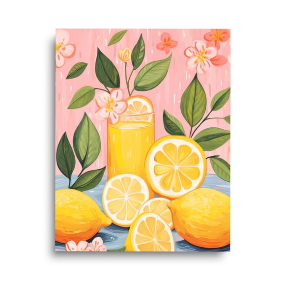 Lemonade Print, Italian Lemon Art, Vibrant Kitchen Fruit Drink Illustration, Pink Aesthetic Wall Decor, Summer Home Gift #3447, Unframed Canvas Size 8x12