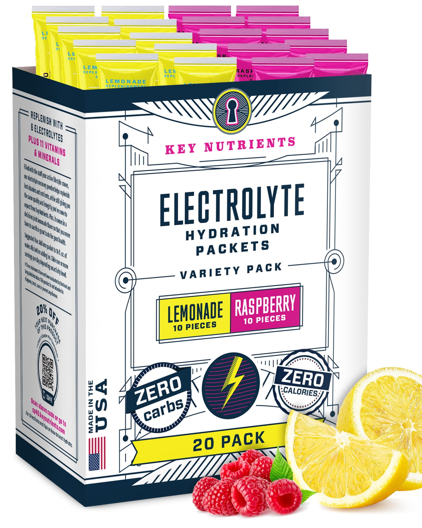 Lemonade & Raspberry 20 Count Variety Pack Electrolyte Powder, Sugar