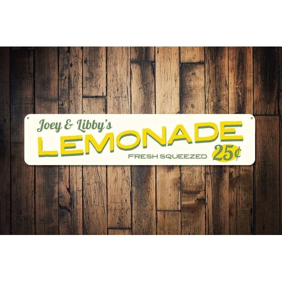 Lemonade Sign Fresh Squeezed 25 Cents Kid Name Room Sign Custom Lemonade Stand Playroom Sign - Lemonade Sign - Size: 16 x 4 Inches