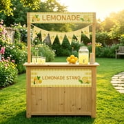 Lemonade Stand for Kids, Lemonade bar with Fabric Banner & Skirt, 27.5  Counter Height Kids Outdoor Stand for Backyard, Parties & Pretend Play Ages 5 10
