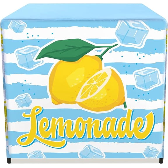 Lemonade Stand Kit with Lemonade Tablecloth Table Cover and Yellow Lemon Business Sign for Folding Card Table