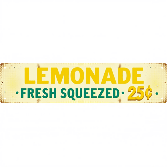Lemonade Tin Decor 16*4 Inches "LEMONADE FRESH SQUEEZED 25" Patio/Stand Wall Art - Retro Beverage Accent, Lemonade Decor, Patio Metal Sign