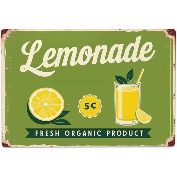 Lemonade Tin Sign,Fresh Fruit Drinks Lemon Bubbles Vintage for Cafes Bars Pubs Shop Wall Decorative Funny Retro Signs for Men Women 8x12 Inch Wall Decor Metal Tin Sign