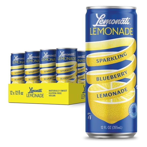 Lemonati Sparkling Blueberry Lemonade, No Artificial Ingredients, Gluten-Free, Kosher, Non-GMO, Vegan, Smooth, 12 fl oz Slim Cans, pack of 12