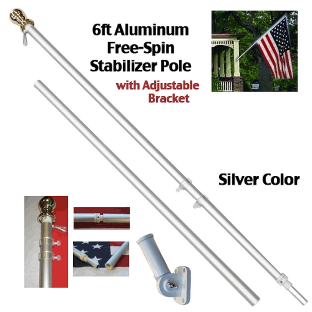Flag Pole 6 FT Stainless Steel Sectional Kit for American Flag W/ BRACKET