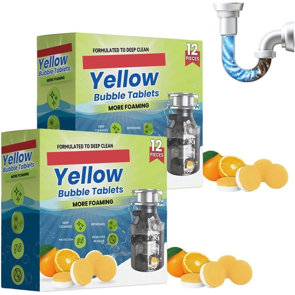Lemonblast Drain Cleaner Tablets, Yellow Bubble Tablets  Blockage Remover, Foaming Bubble Tablet, Sink Pipe Cleaning Tablet for Deep Clean Pipes & Kitchen Drain(2box)